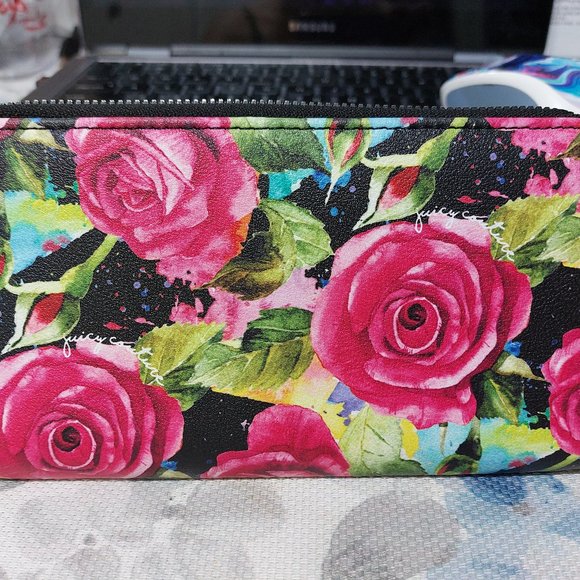 Juicy Couture Pretty Flowers Roses Print Big Size Wallet Compartments Practical - Picture 5 of 7